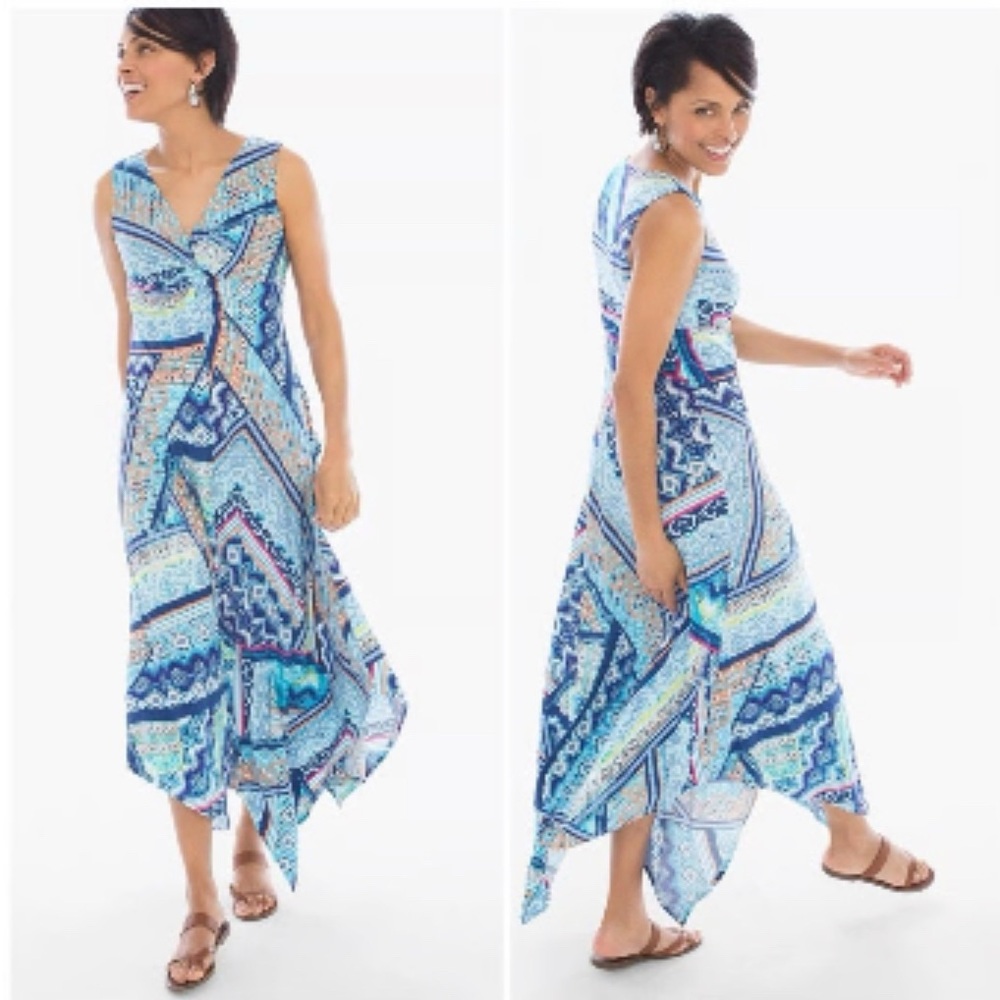 Chico's Asymmetrical Blue Pattern Dress